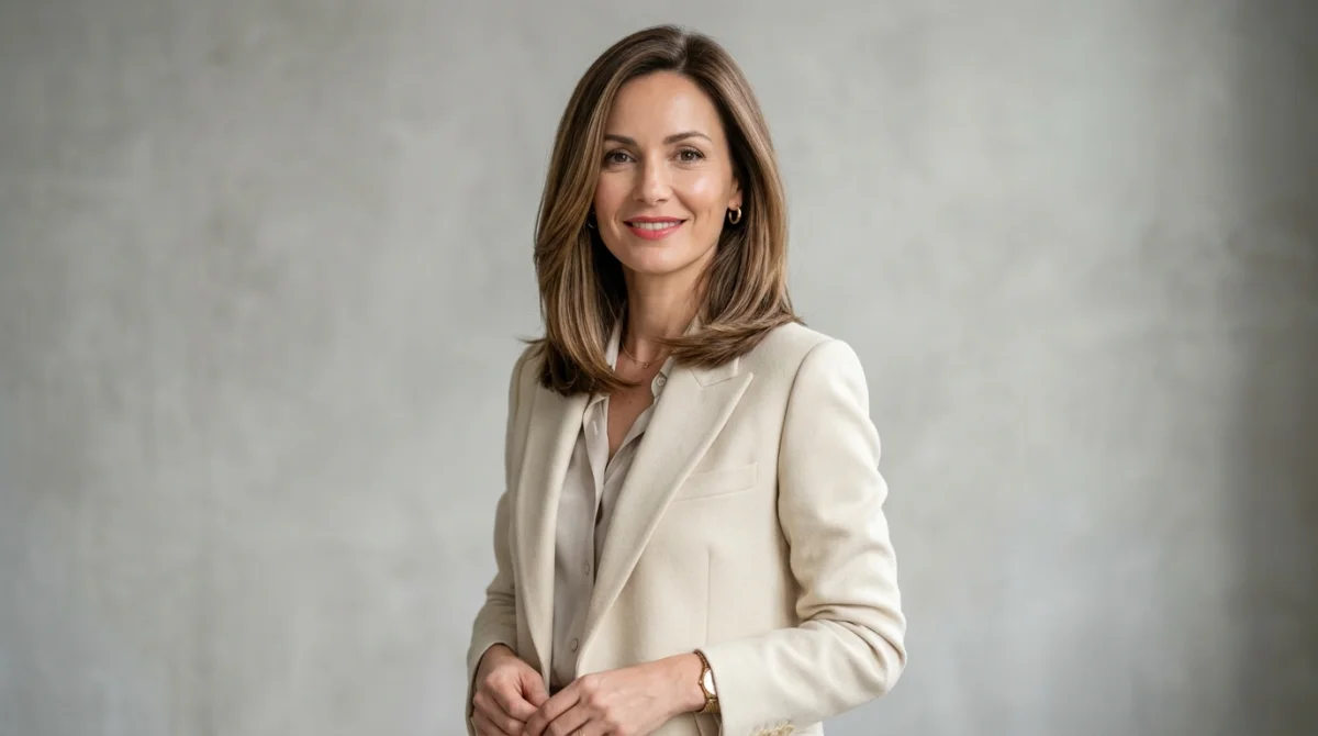 Femme élégante de 40 ans avec un carré long chic, coiffure moderne pour femme de 40 ans.