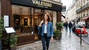 Valessio coiffeur Paris 12 : cliente satisfaite avec sa nouvelle coupe devant le salon