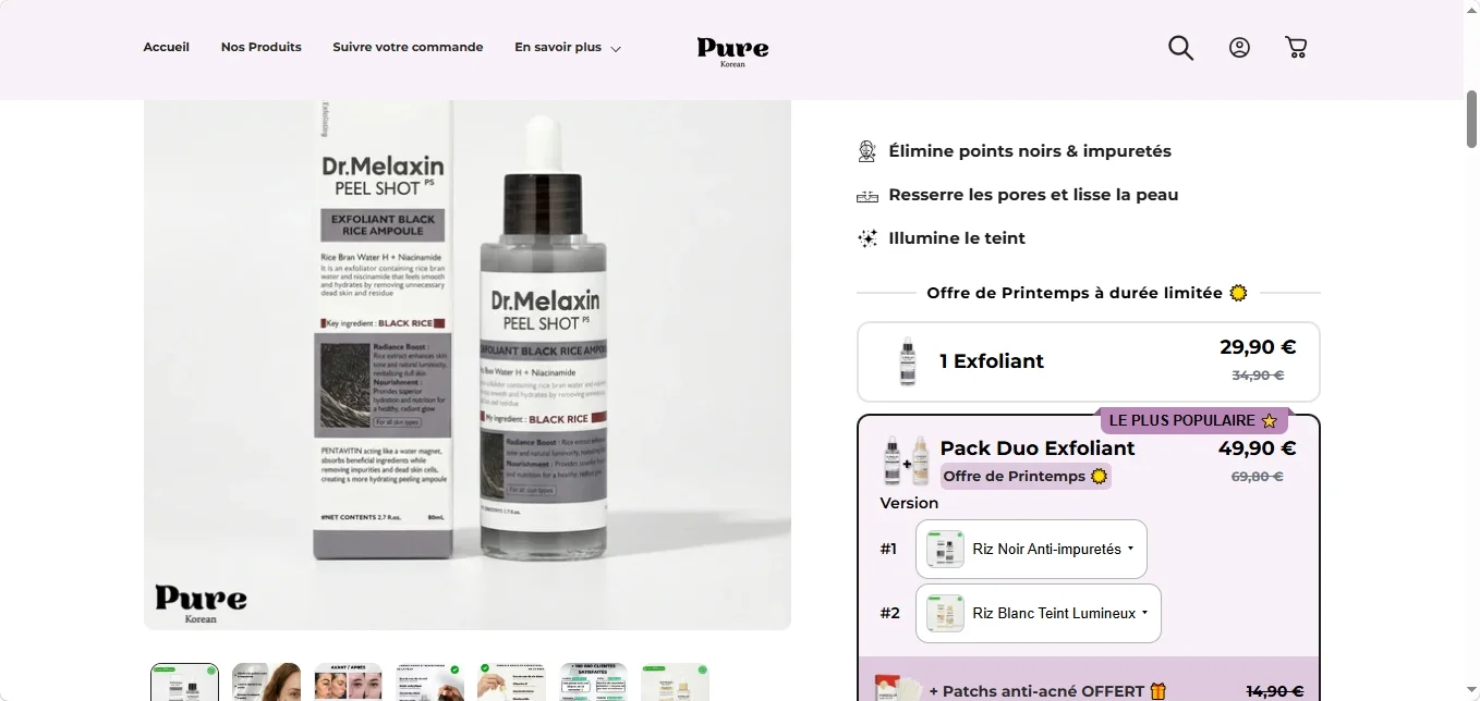 Pure korean exfoliant avis sur le peel shot au riz