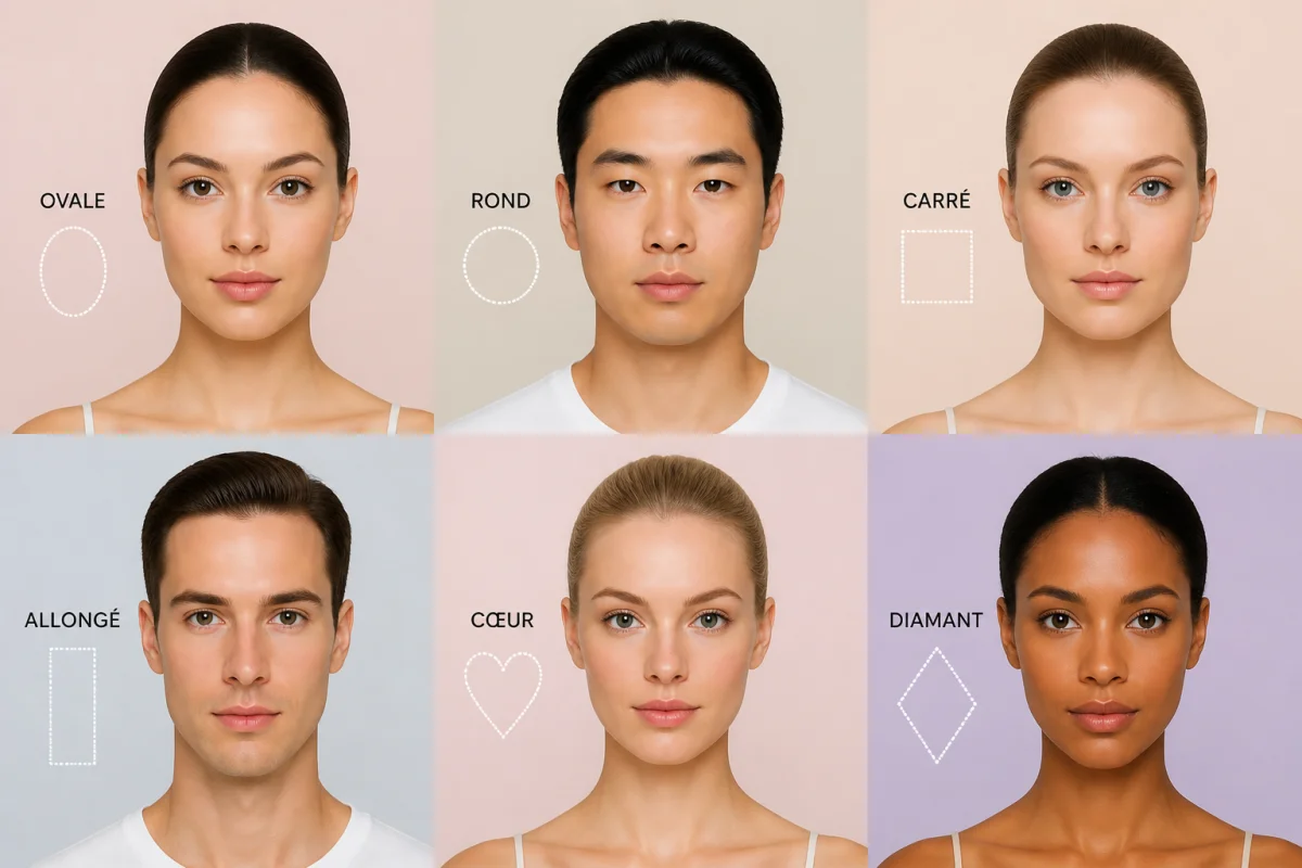 Six profils illustrant différentes formes de visages pour apprendre comment savoir quelle coupe de cheveux nous va.