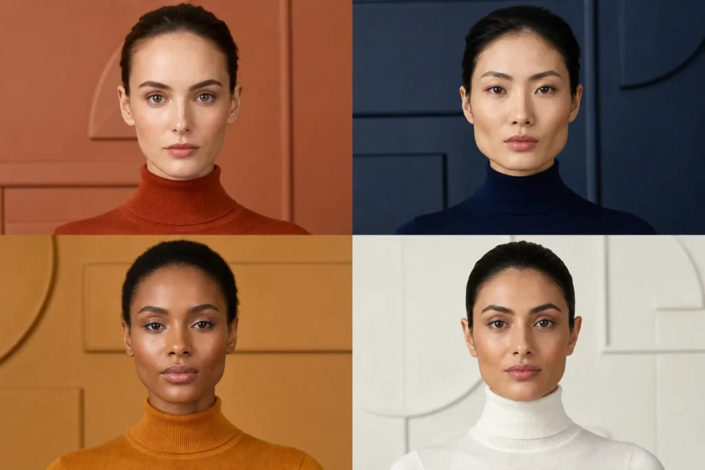 Quatre portraits féminins illustrant différentes formes de visages pour apprendre à identifier la structure de son visage.